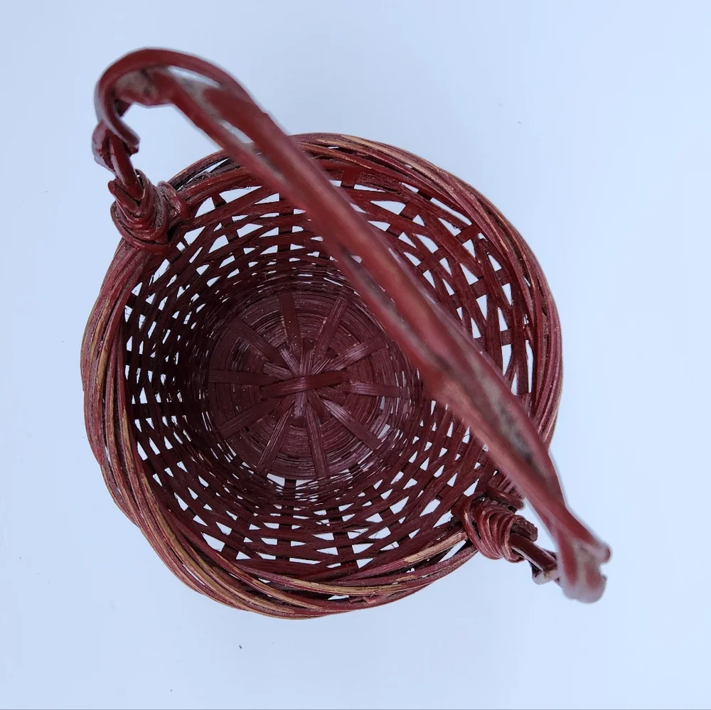 Pair of Burgundy and Gold Woven Baskets